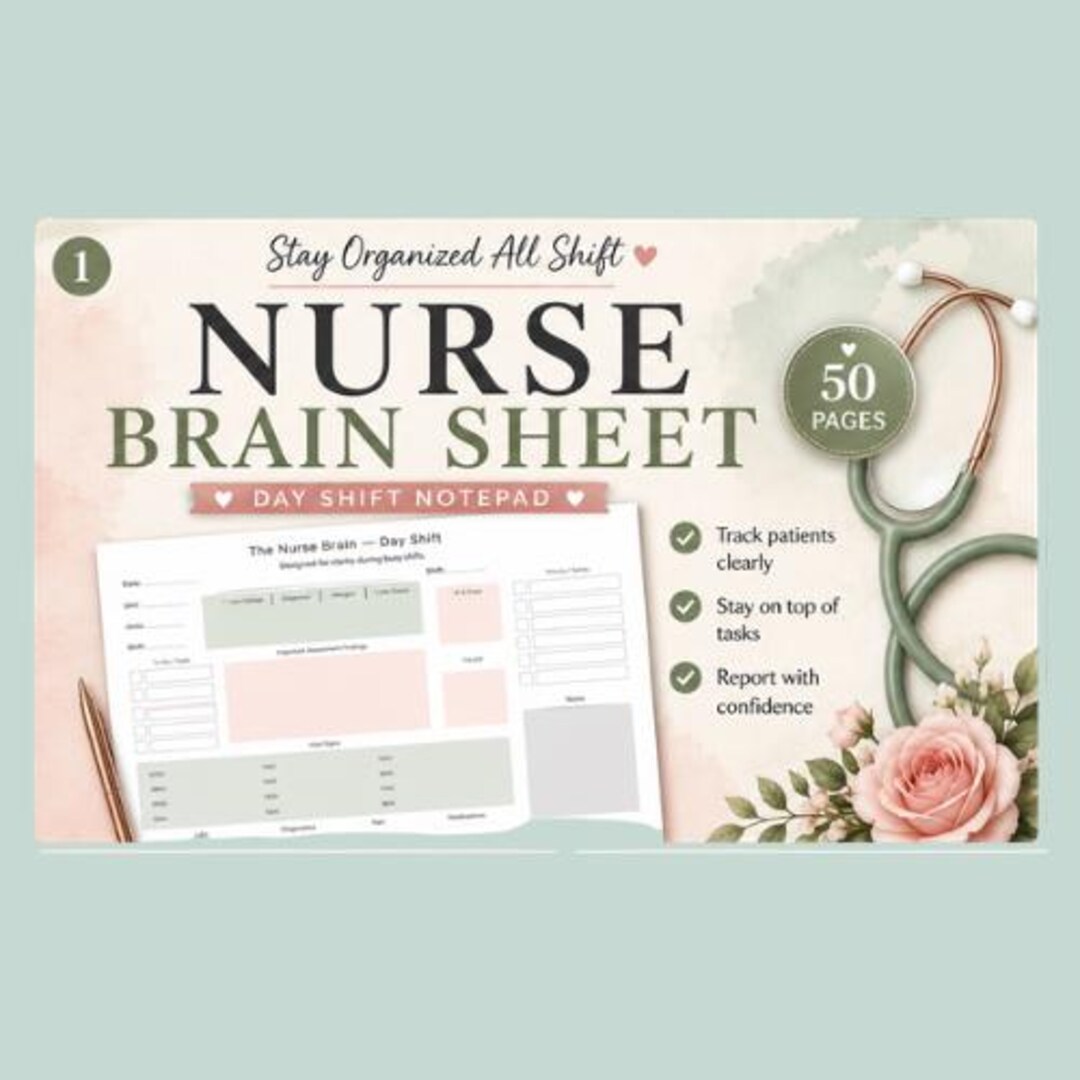 Nurses Note Board Nurse Brain Sheet Notepad | Day Shift Nursing Report Organizer ...