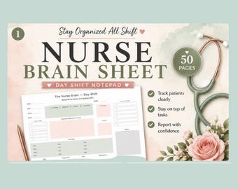 Nurse Brain Sheet Notepad | Day Shift Nursing Report Organizer | Physical Note Pad