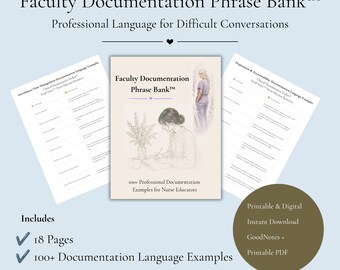 Faculty Documentation Phrase Bank for Nurse Educators Clinical Instructor Resource | Professional Wording Examples | Printable PDF Download