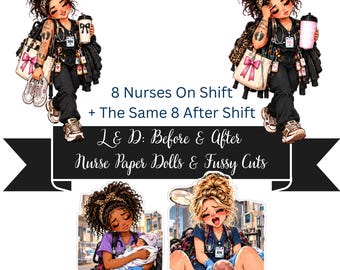 L and D Nurse Clipart Digital Download, Labor and Delivery Paper Dolls & Fussy Cuts, Printable Scrub Life Stickers, Nurse Journaling Art