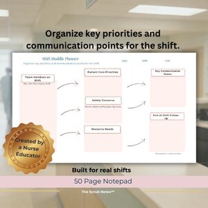 Charge Nurse Shift Huddle Planner Notepad | Brain Sheet | Printable PDF