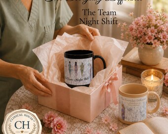 Nurse Team Night Shift Mug, Floral Scrubs Healthcare Worker Coffee Cup, Night Shift RN Appreciation Gift, Medical Team Thank You Gift