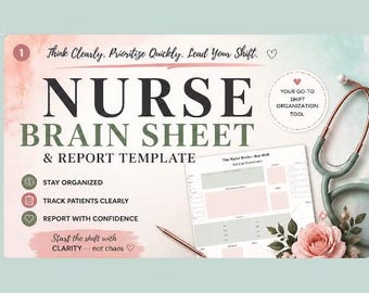 Nurse Brain Sheet | Shift Handoff | Bedside Report + Patient Overview | iPad & Printable