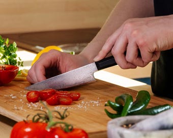 Damascus Steel Chef Knife | Utility Knife with 3D Printed Handle | Luxury Kitchen Knife | Sharp Chopping Knife | Anniversary Gift