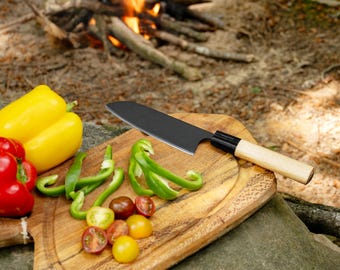 Santoku Chef Knife | Stainless Steel Knife with 3D Printed Blade | Japanese Style Kitchen Knife | Wedding Gift | Vegetable Chopping Knife