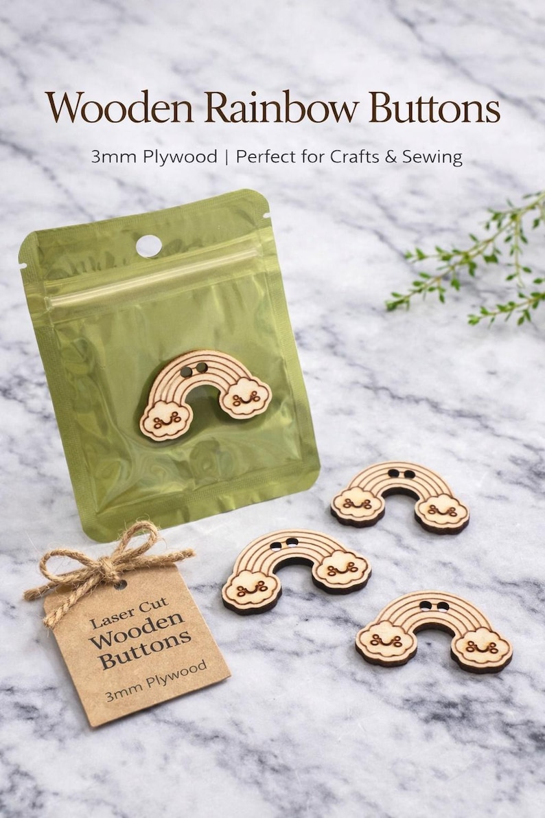 Wooden Rainbow Buttons – Laser Cut Craft Buttons – Sewing Buttons ...