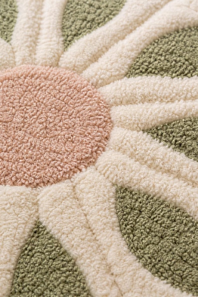 Flower City Rug Hand Tufted Daisy Flower Rug, Cream Floral Area Rug, Cute Bedroom ...