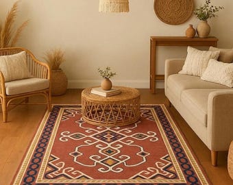 Handtuftad geometrisk ullmatta, sydvästlig matta, tribal accentmatta, modern vardagsrumsmatta, handgjord boho golvmatta