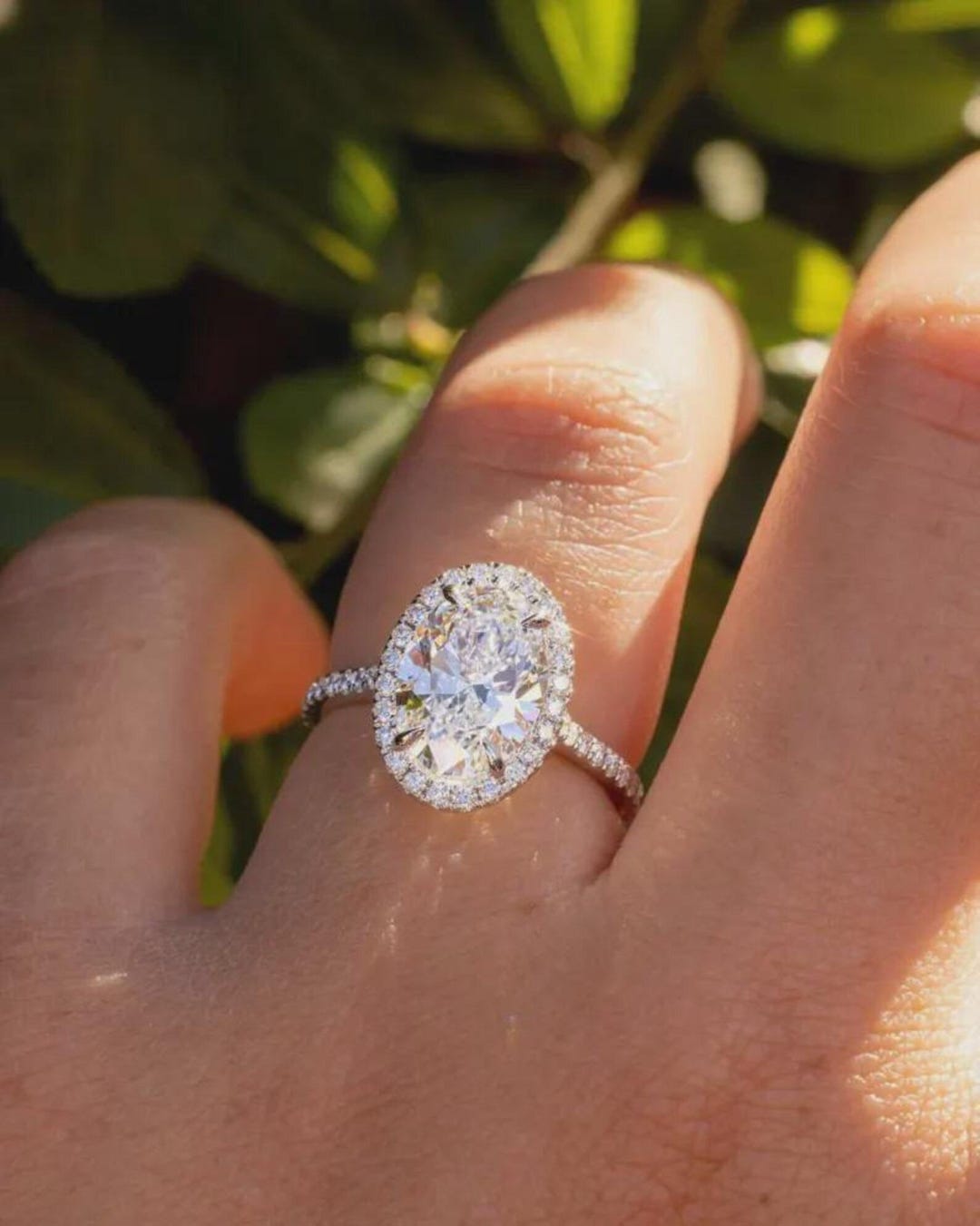 3CT Oval Cut Moissanite Modern Engagement Ring, 14K Solid White Gold ...