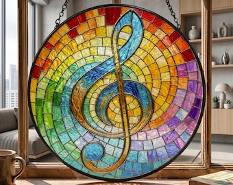 Musical Stained Glass Suncatcher, Music Design Decor Music-Themed Window Hangings Gift for Musicians, Music Teachers, Choir Members