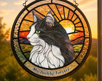 Custom Pet Stained Glass Suncatcher, Pet Memorial Gift, Personalized Dog Cat Portrait From Photo, Pet Loss Gift, Stained Glass Pet Keepsake