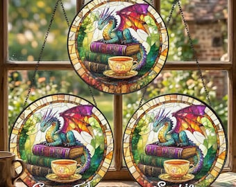 Fantasy Dragon Stained Glass Suncatcher, Dragon Acrylic Window Hanging Decor, Mystery Dragon Hanging Window Lovers Gift, Housewarming Gift