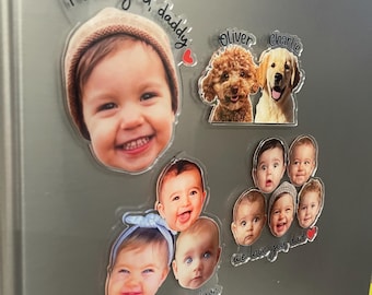 Personalized Baby Face Photo Magnet for Dad, Custom Fathers Day Gifts, Photo Acrylic Magnet Gift From Grandkids, Keepsake Home Decor