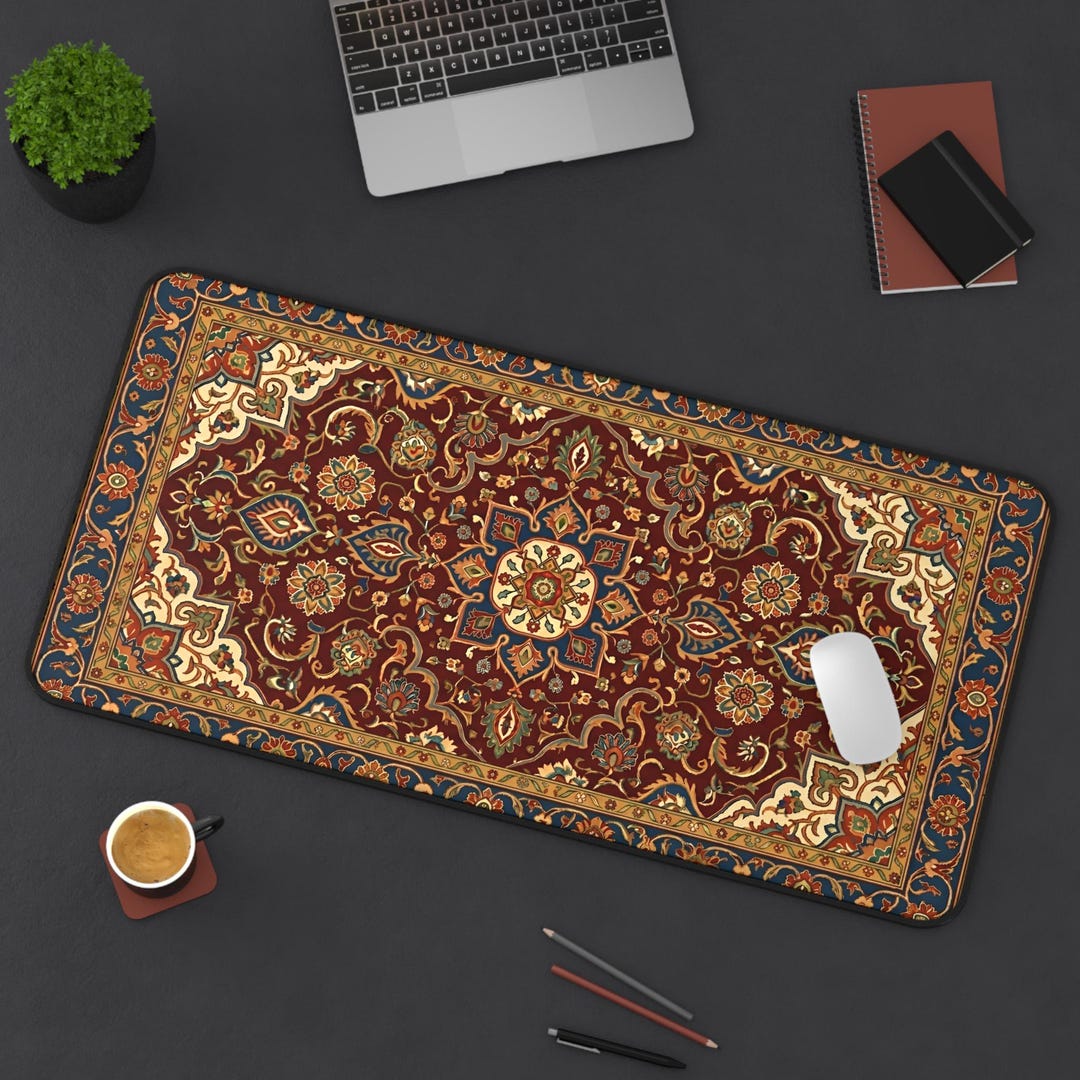 Desk Rug Pattern Persian Rug Pattern Desk Mat | Ornate Red Oriental Design Mouse Pad - Etsy