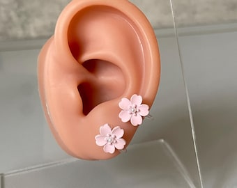 Pink Sakura No Piercing Ear Cuffs, Hypoallergenic Painless Ear Clips , Clip-on Earrings