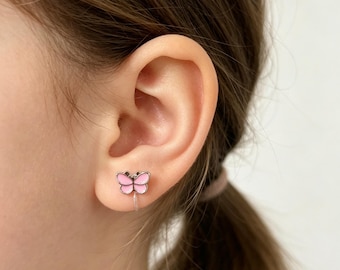 Ohrclips Kinder-Pink Butterfly Clip-On Earrings Kids No Piercing Earrings