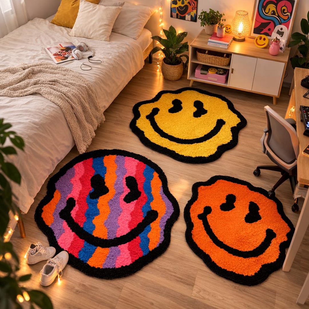 Smiley Face Rug Colorful Aesthetic Carpet Cute Room Decor Retro Smile ...