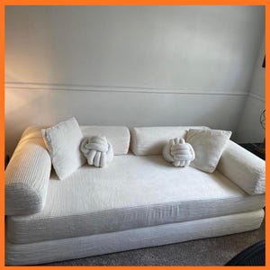 Convertible Sofa Bed with Corduroy Pillow, Foldable Floor Couch in a Box, High Density Foam Sleeper for Living Room Bedroom
