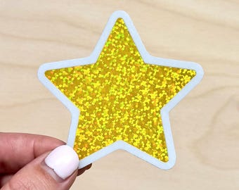 Gold Glitter Star Sticker: Waterproof, UV-Resistant Vinyl Decal
