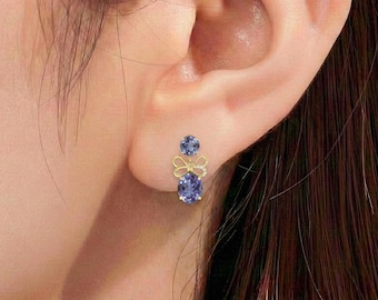 Pendientes de mariposa de alejandrita en oro amarillo de 18 quilates, piedra de nacimiento ovalada de junio, regalo de lujo para ella.