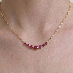 Ruby Necklace in Gold, Red Gemstone Bar Necklace, July Birthstone Jewelry, Dainty Statement Necklace, Gift for Her, Minimalist Fine Jewelry