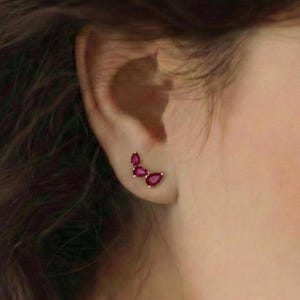 Ruby Climber Earrings in Gold, Pear Cut Statement Ear Crawlers, July Birthstone Gift for Her, Bold Bridal Anniversary Jewelry