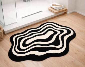 Abstracte golfbadmat diatomeeënaarde Sneldrogend antislip badkamertapijt Absorberende steen Douche Minimalistisch Zwart Wit Decor 40 x 60 cm Modern design