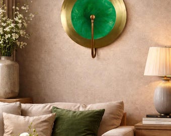 Handcrafted Green Resin Brass Wall Sconce, Art Deco Luxury Lighting