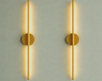 Modern LED Wall Sconce | Vertical Minimalist Light Fixture | Brass Luxury Wall Lighting