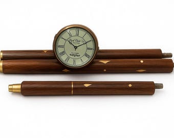 Antique Style Wooden Walking Cane – Brass Watch Handle Walking Stick, Decorative Gift for Seniors