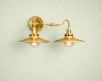 Antique Brass Double Wall Sconce | Vintage Bathroom Vanity Light Lamp