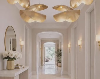 Hammered Brass Pendant Light, Modern Cluster Chandelier, Luxury Statement Lighting