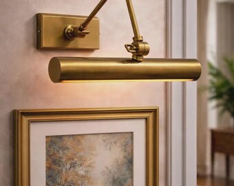 1940s Mid-Century Modern Brass Picture Light | Vintage Solid Brass Wall Sconce