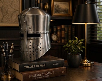 Hand-Forged Steel Crusader Knight Helmet, 18 Gauge Templar Armor Display