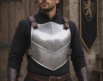 Handmade Steel Knight Chest Armor, Medieval Breastplate with Leather Straps, LARP Costume