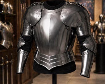 Handmade Steel Knight Chest Armor with Pauldrons, Medieval Cosplay LARP Costume
