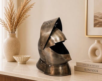Gothic Knight Helmet, 15th Century Steel Armor, Wearable Crusader Helmet, LARP Cosplay