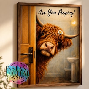 Lámina decorativa de vaca para imprimir, ¿estás haciendo caca?, divertida lámina para el baño, arte para el baño de invitados, descarga digital imagen 11