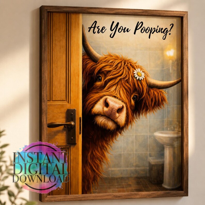 Lámina decorativa de vaca para imprimir, ¿estás haciendo caca?, divertida lámina para el baño, arte para el baño de invitados, descarga digital imagen 11