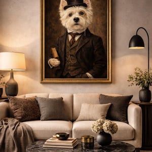 Victoriaanse Westie, afdrukbare muurkunst – vintage herenhondportret – digitale download afbeelding 2
