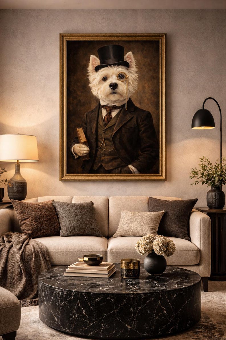 Victoriaanse Westie, afdrukbare muurkunst – vintage herenhondportret – digitale download afbeelding 2