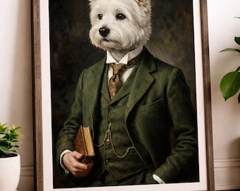 Victoriaanse Westie Dog afdrukbare muurkunst, geklede terriër, vintage muurkunst (digitale download)