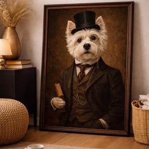 Victoriaanse Westie, afdrukbare muurkunst – vintage herenhondportret – digitale download afbeelding 4
