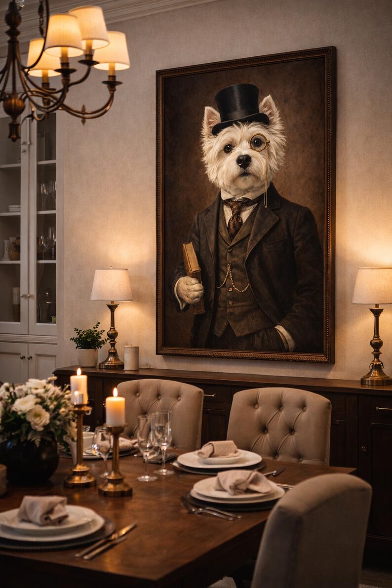 Victoriaanse Westie, afdrukbare muurkunst – vintage herenhondportret – digitale download afbeelding 3