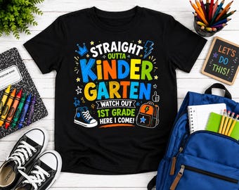 Straight Outta shirt kleuterschool, eerste leerjaar Here I Come Tee, kinderen terug naar school shirt, shirt 1e leerjaar, cadeau kleuterschool afgestudeerde