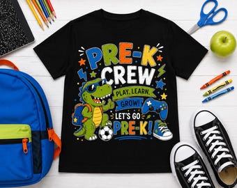 Pre-K shirt met crew, eerste dag van Pre-K shirt, peuter dinosaurus shirt, terug naar school shirt, Pre-K jongensschool-T-shirt