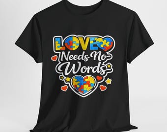 Autisme moeder shirt Love Needs No Words T-shirt, Autism Awareness T-shirt, neurodiversiteit cadeau, puzzel hart shirt, speciale behoeften moeder cadeau