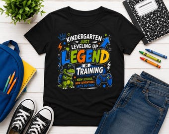 Shirt kleuterschool legende, shirt gamer dinosaurus kleuterschool, shirt First Day of School, terug naar school kinderen T-shirt niveau omhoog kleuterschool shirt