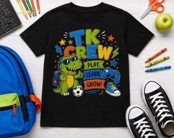 TK-shirt met crew, overgangsshirt kleuterschool, eerste dag TK-shirt, terug naar school dinosaurusshirt, TK Boy School-T-shirt