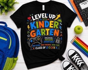 Level-up kleutershirt, klasse van 2039 gamer kleuterschool T-shirt, First Day of School shirt, terug naar school kindershirt, kleuterschool cadeau